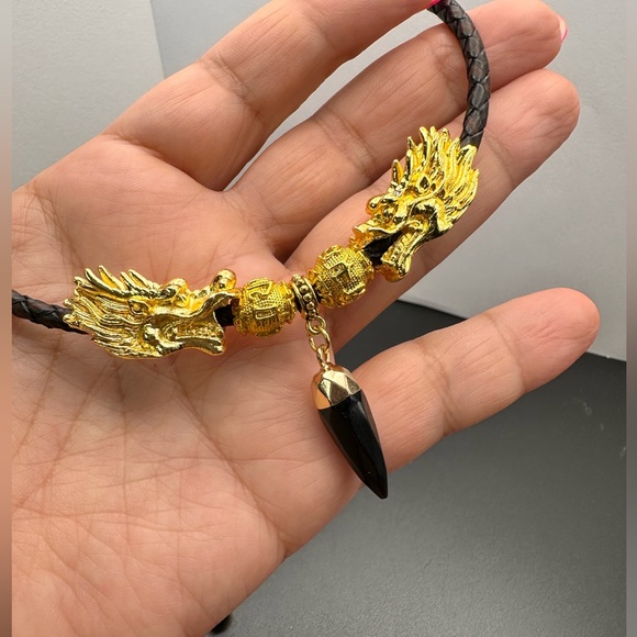 DRAGONS HEAD + ONYX NATURAL CHOKER NECKLACE size adjustable - Picture 9 of 11